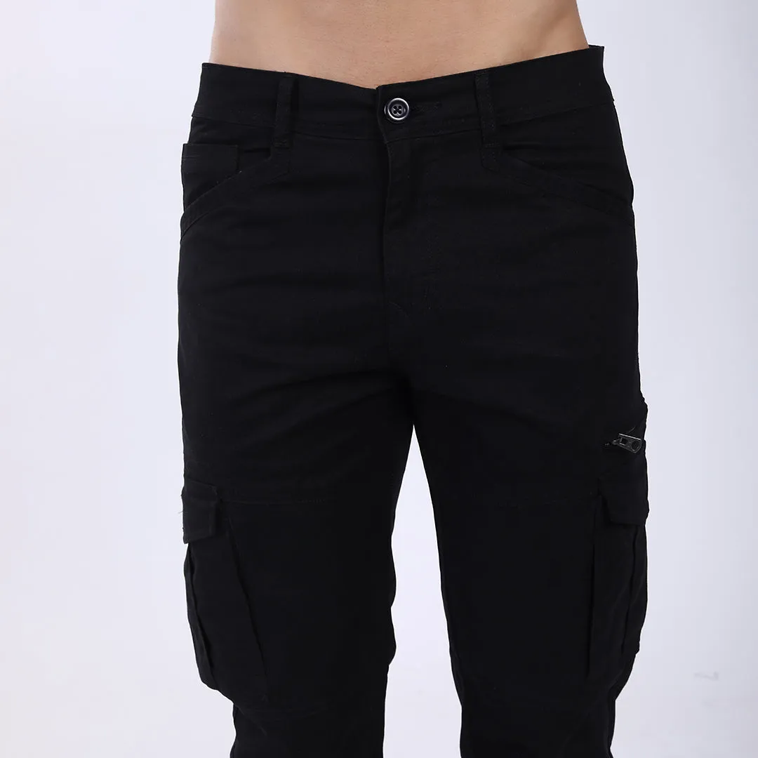 Men's Relaxed Fit Black Stretch Cotton Cargo Pants – Functional Streetwear Style