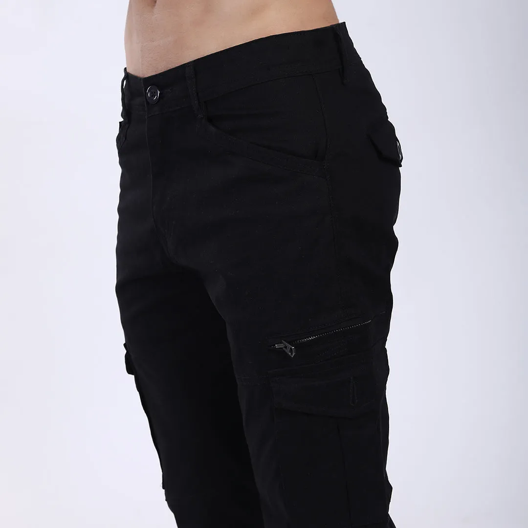Men's Relaxed Fit Black Stretch Cotton Cargo Pants – Functional Streetwear Style