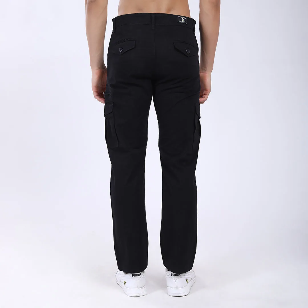 Men's Relaxed Fit Black Stretch Cotton Cargo Pants – Functional Streetwear Style
