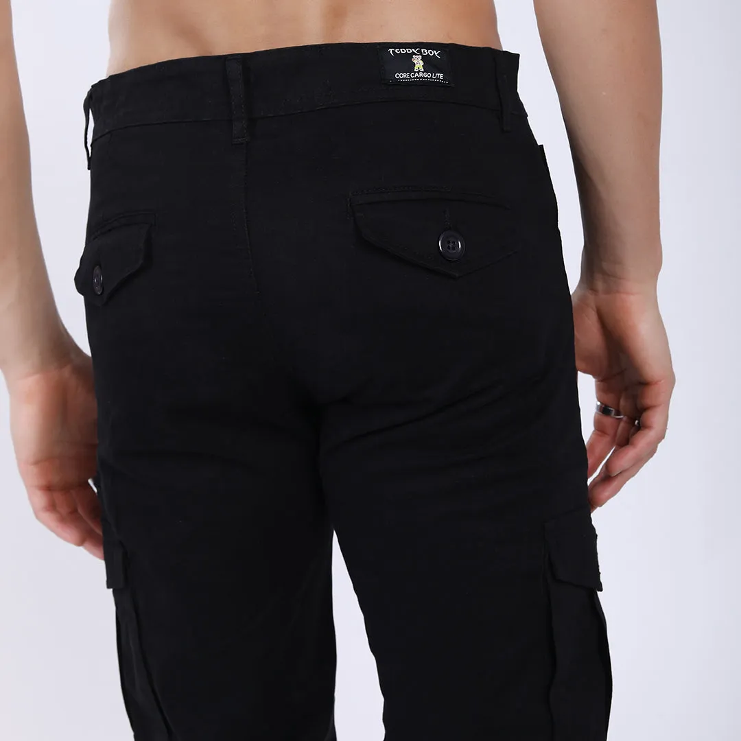 Men's Relaxed Fit Black Stretch Cotton Cargo Pants – Functional Streetwear Style