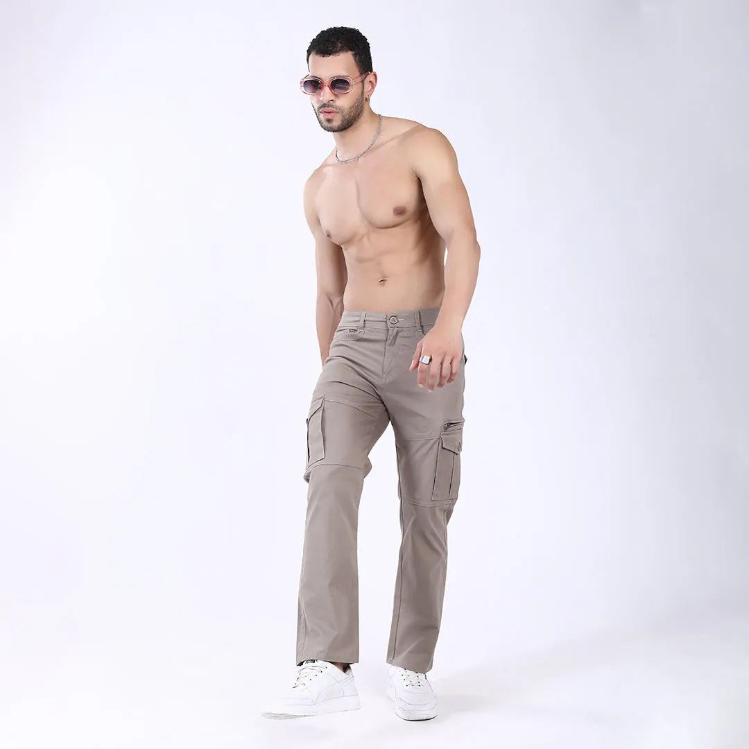Men's Relaxed Fit Grey Stretch Cotton Cargo Pants – Functional Streetwear Style