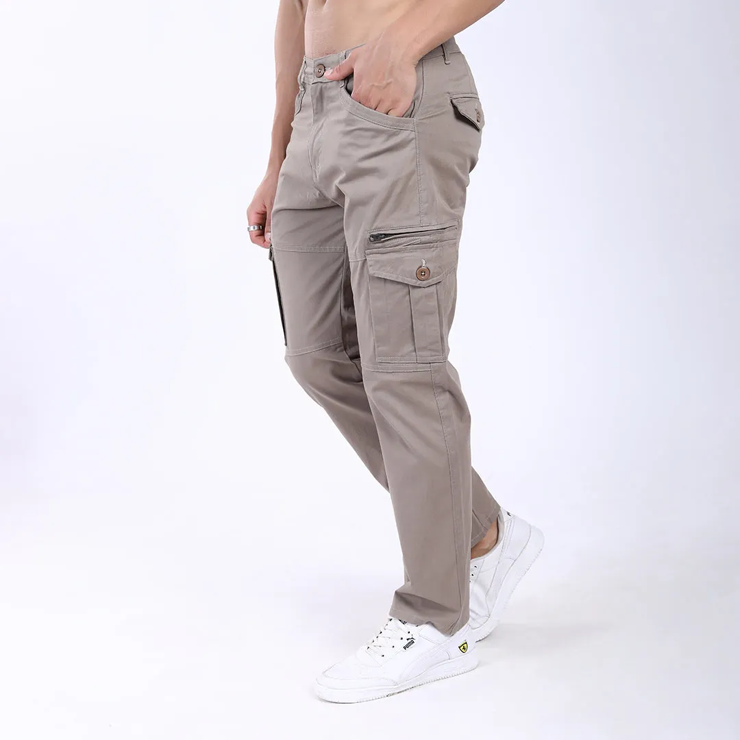 Men's Relaxed Fit Grey Stretch Cotton Cargo Pants – Functional Streetwear Style