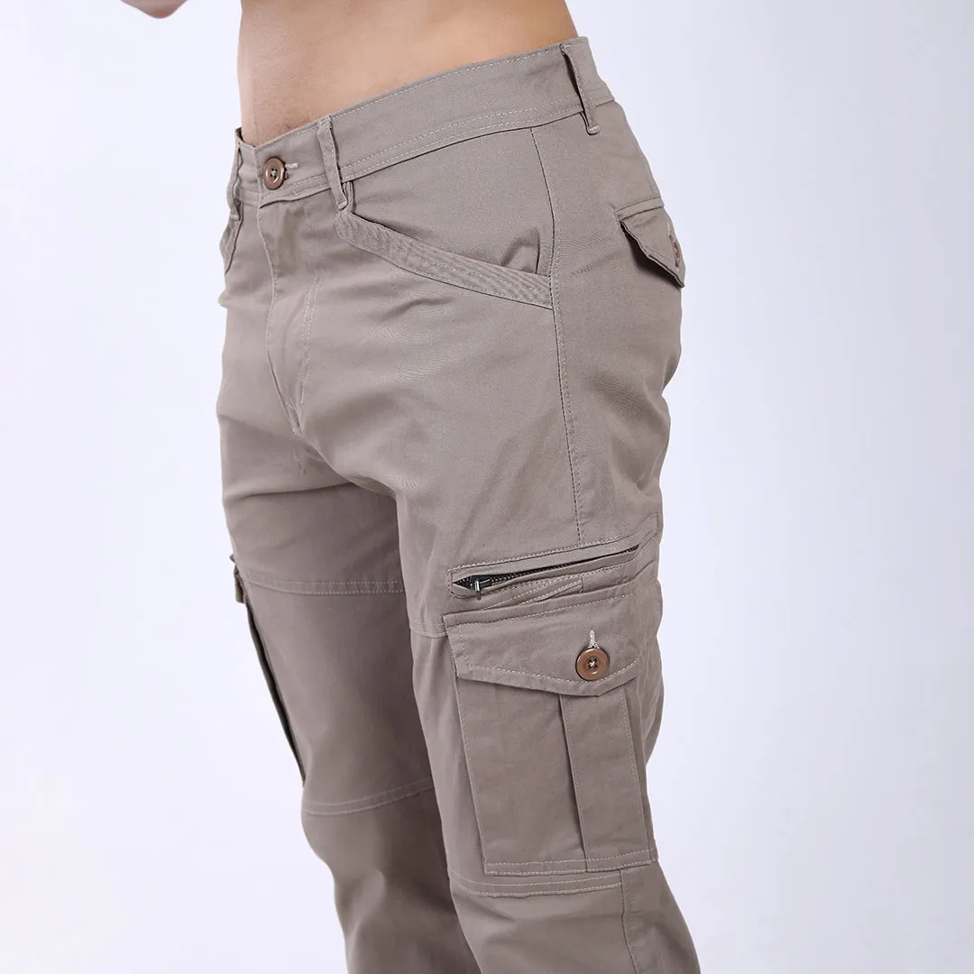 Men's Relaxed Fit Grey Stretch Cotton Cargo Pants – Functional Streetwear Style
