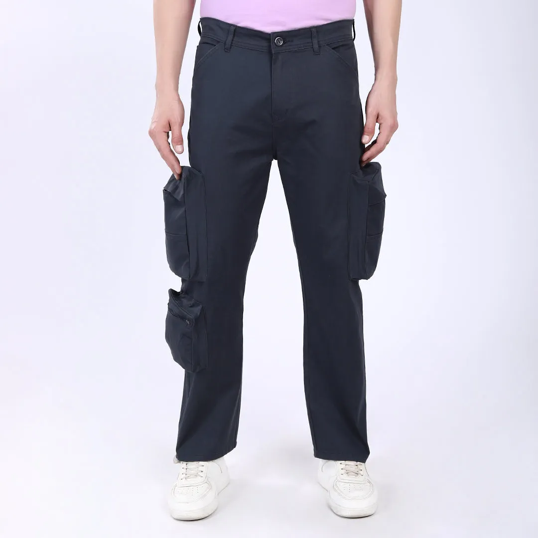 Men's Relaxed Fit Navy Stretch Cotton Cargo Pants – Streetwear Large pocket Style