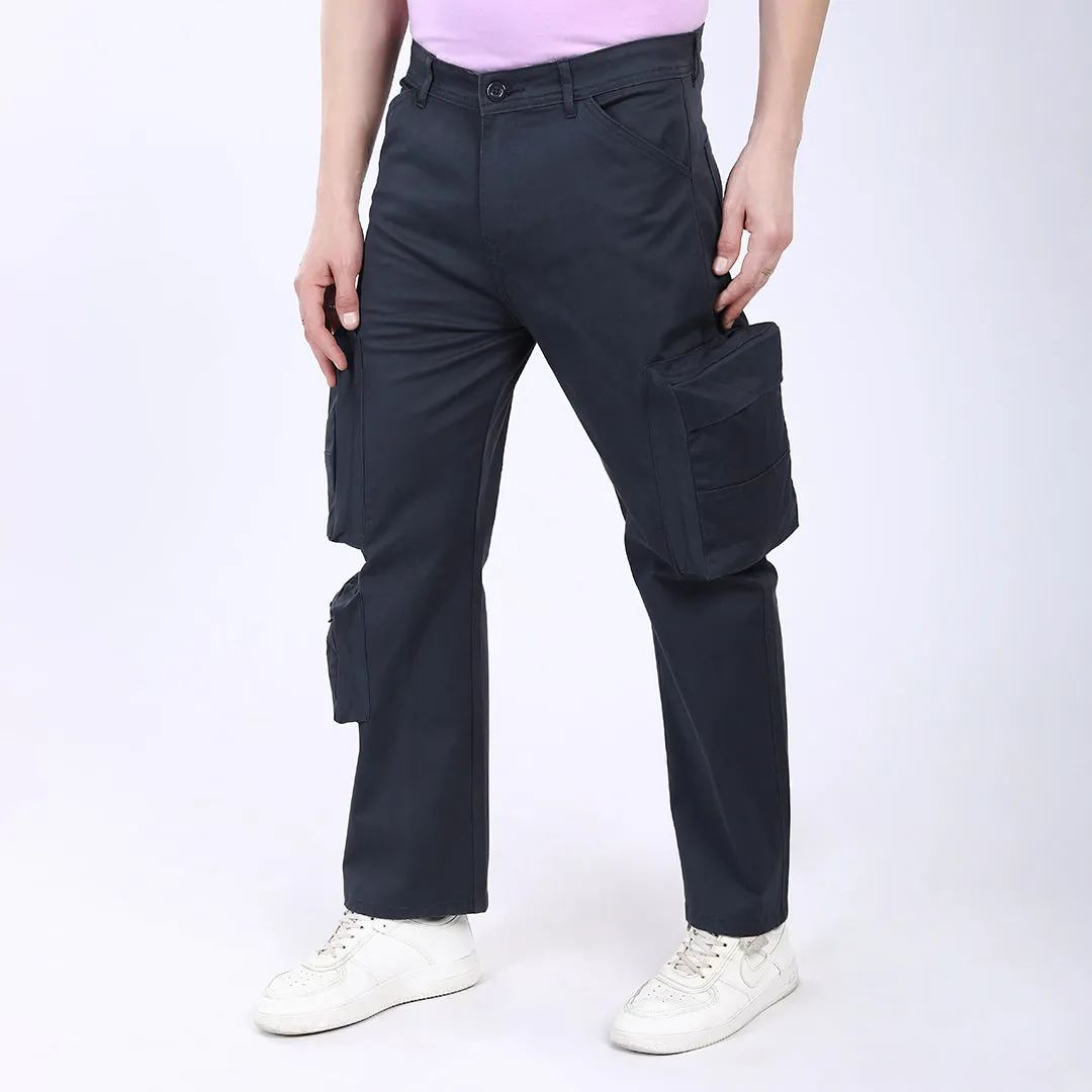 Men's Relaxed Fit Navy Stretch Cotton Cargo Pants – Streetwear Large pocket Style