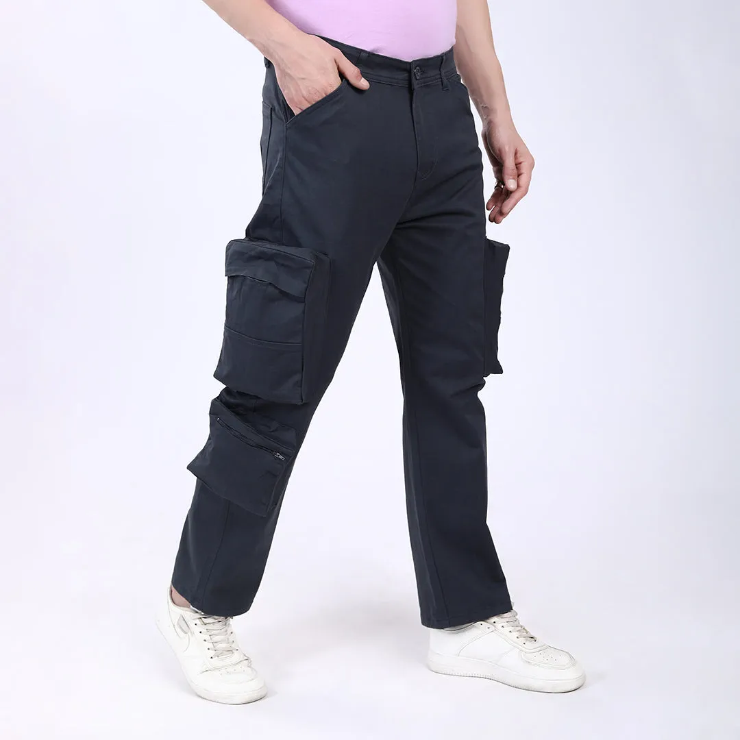 Men's Relaxed Fit Navy Stretch Cotton Cargo Pants – Streetwear Large pocket Style