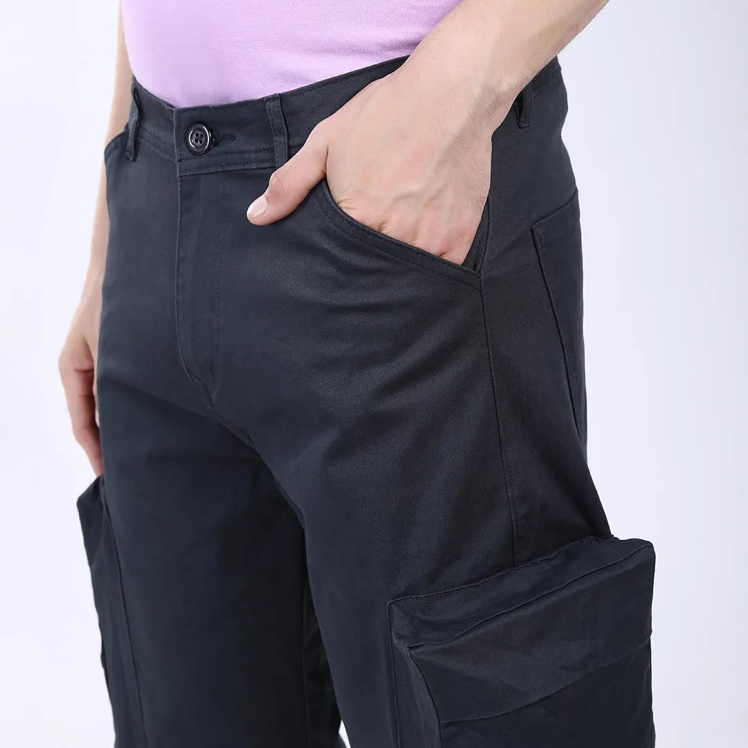 Men's Relaxed Fit Navy Stretch Cotton Cargo Pants – Streetwear Large pocket Style