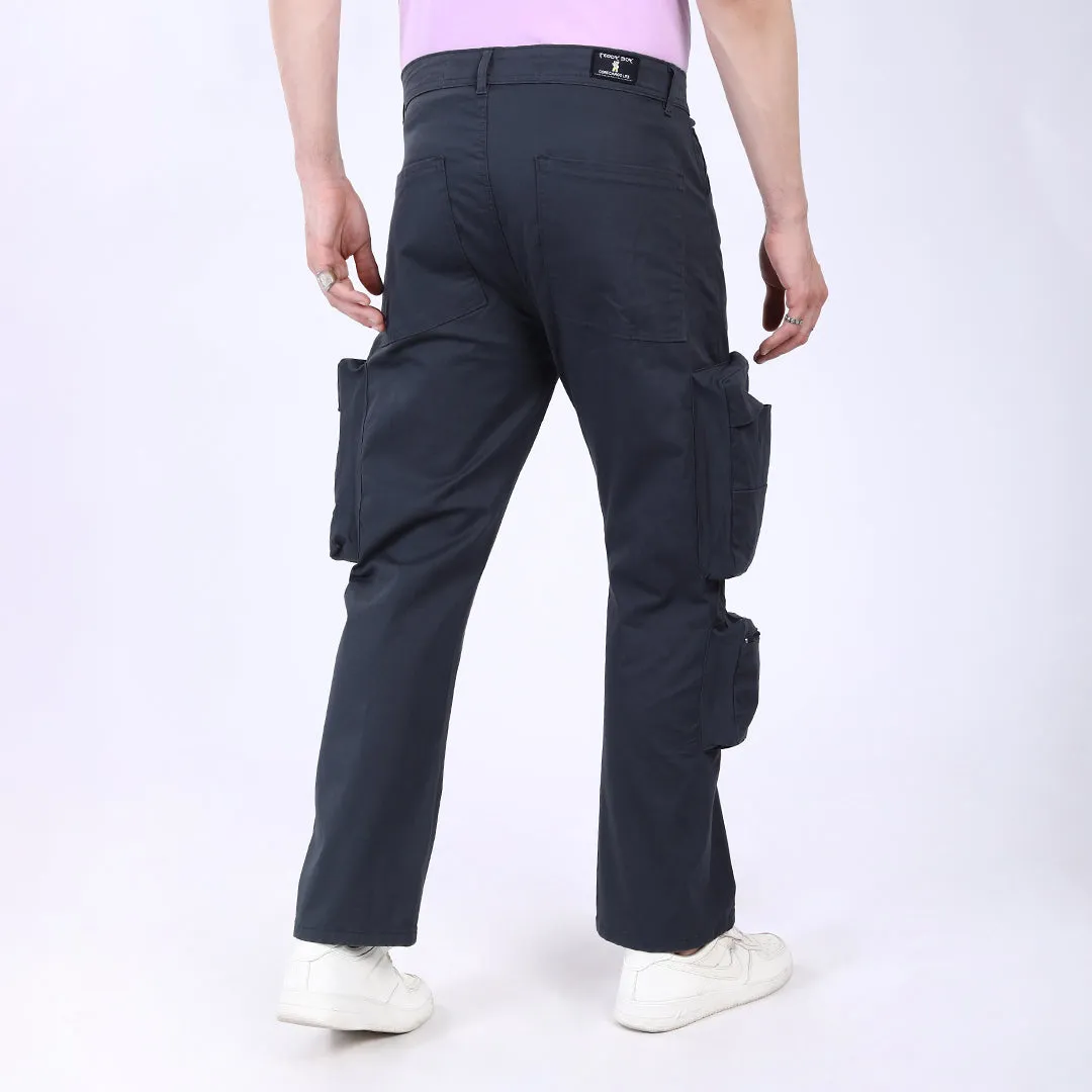 Men's Relaxed Fit Navy Stretch Cotton Cargo Pants – Streetwear Large pocket Style