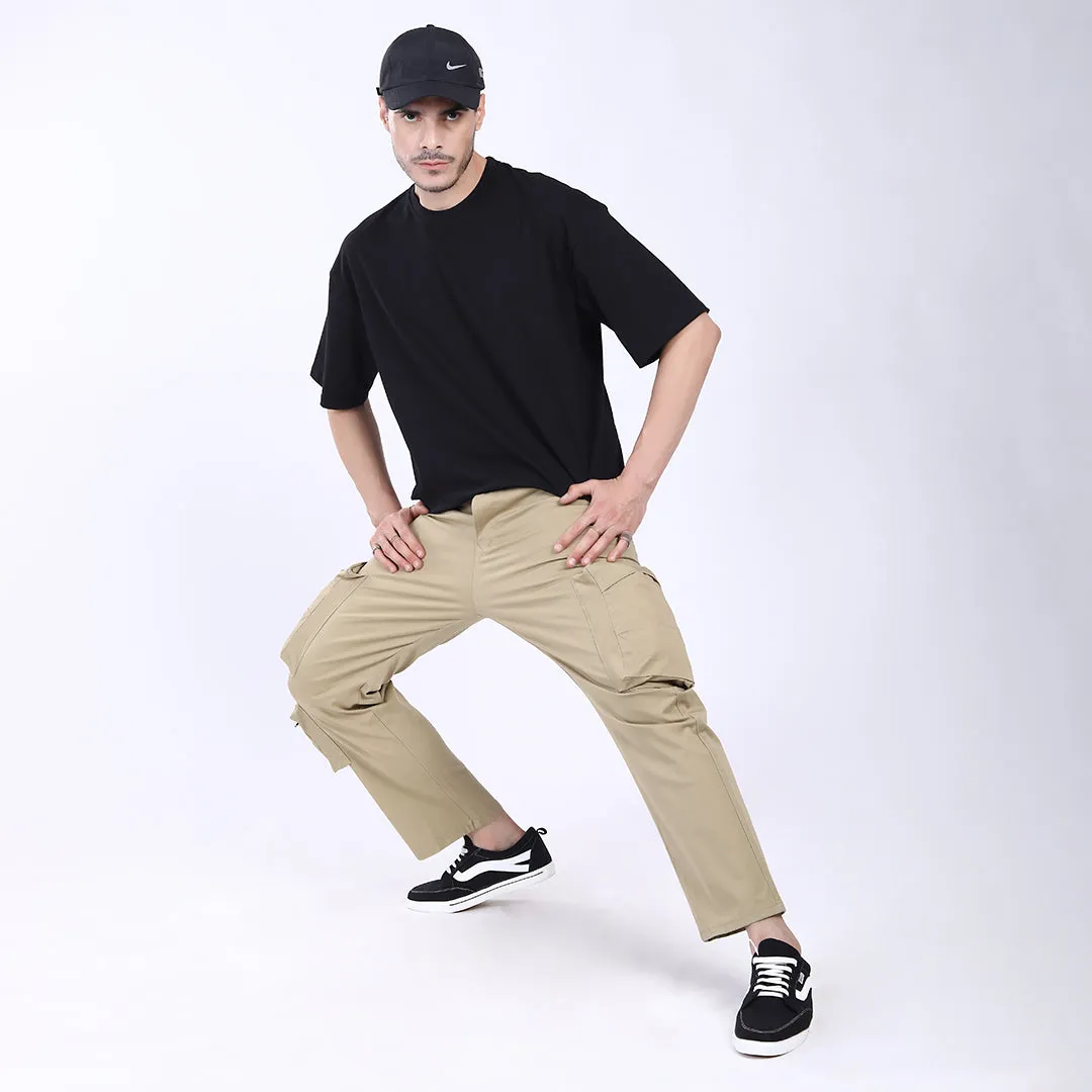 Men's Relaxed Fit Lt. Brown Stretch Cotton Cargo Pants – Streetwear Large pocket Style