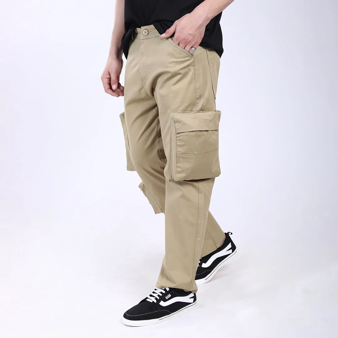 Men's Relaxed Fit Lt. Brown Stretch Cotton Cargo Pants – Streetwear Large pocket Style