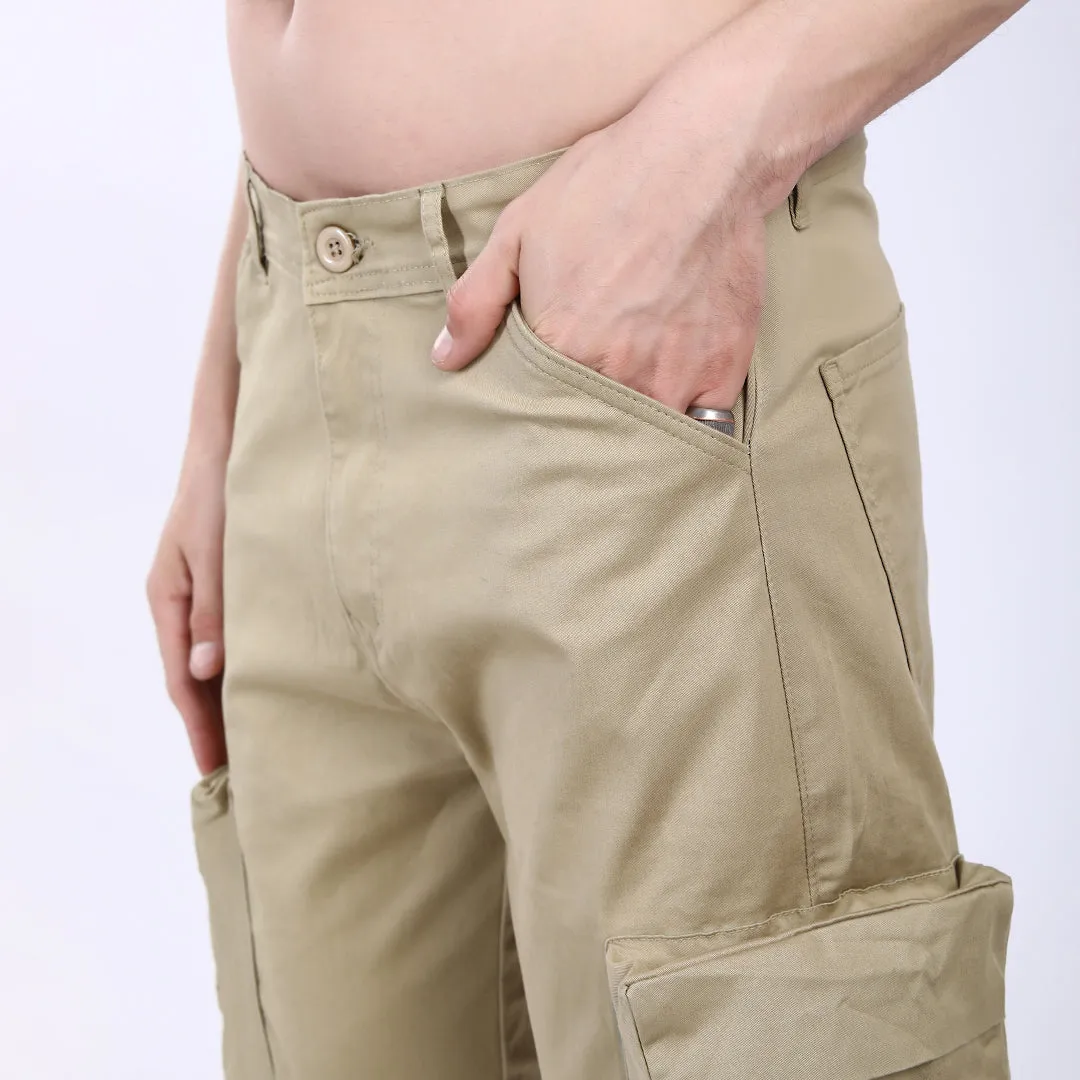Men's Relaxed Fit Lt. Brown Stretch Cotton Cargo Pants – Streetwear Large pocket Style