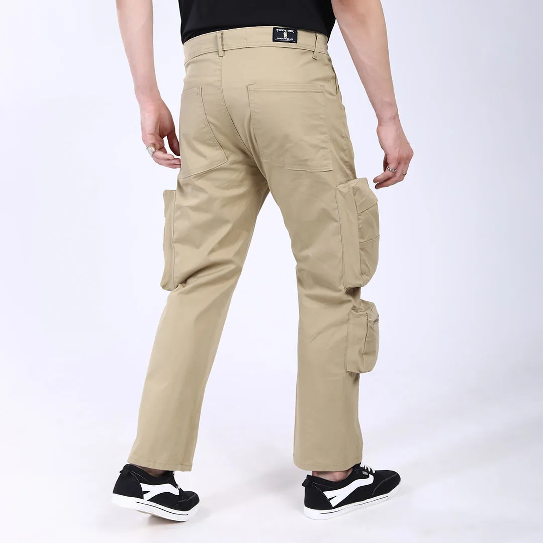 Men's Relaxed Fit Lt. Brown Stretch Cotton Cargo Pants – Streetwear Large pocket Style