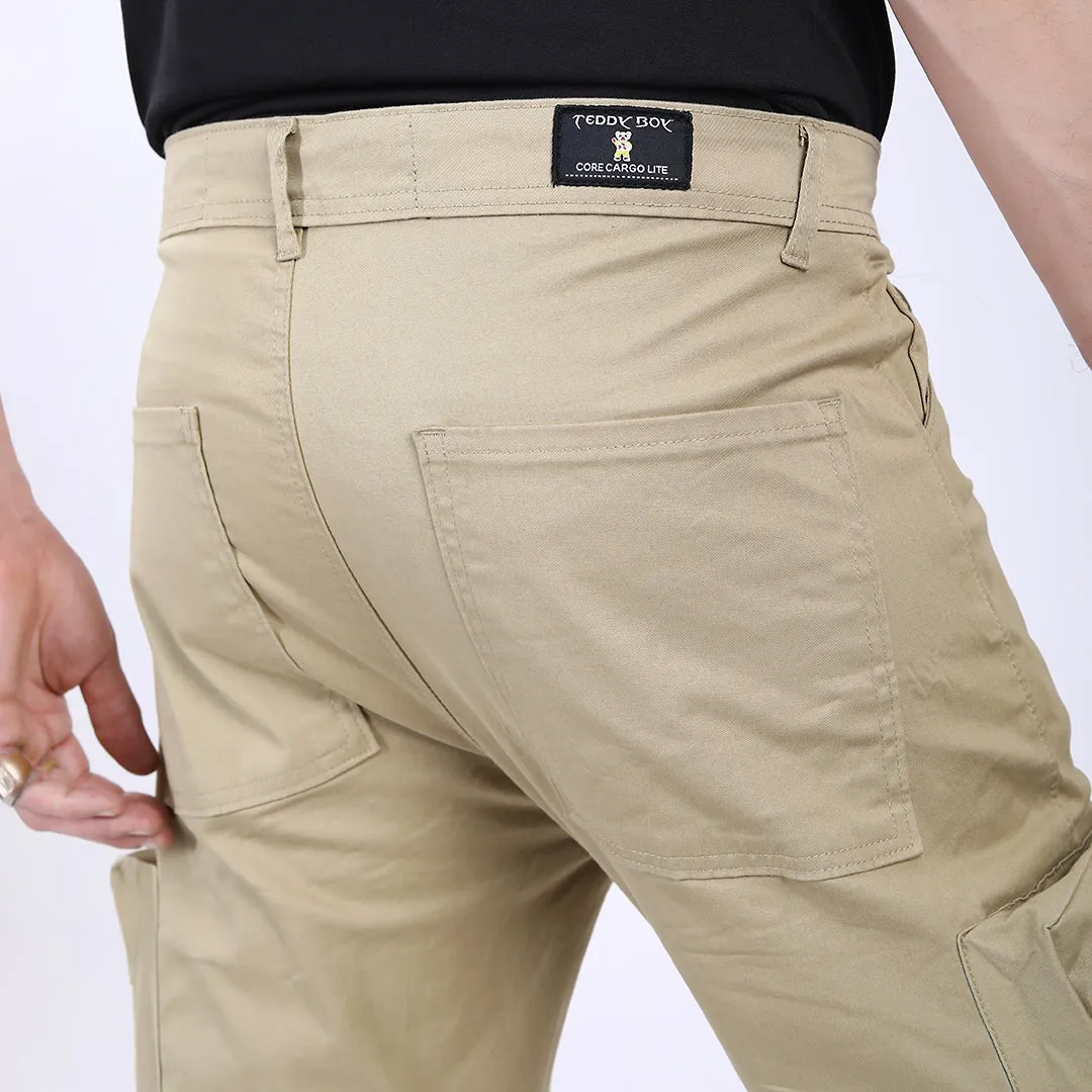 Men's Relaxed Fit Lt. Brown Stretch Cotton Cargo Pants – Streetwear Large pocket Style