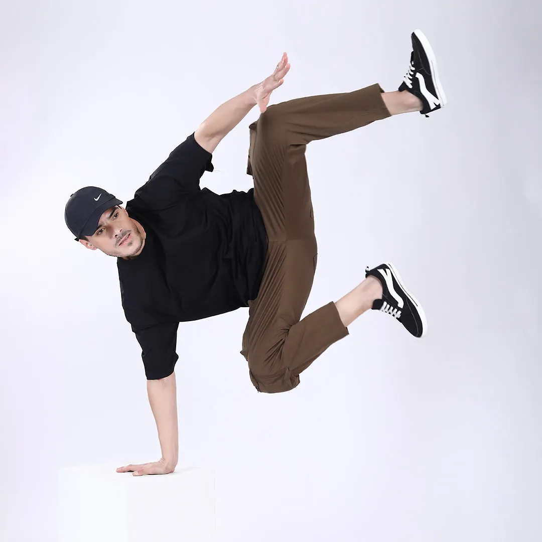 Men's Relaxed Fit Dark Brown Stretch Cotton Cargo Pants – Streetwear Large pocket Style