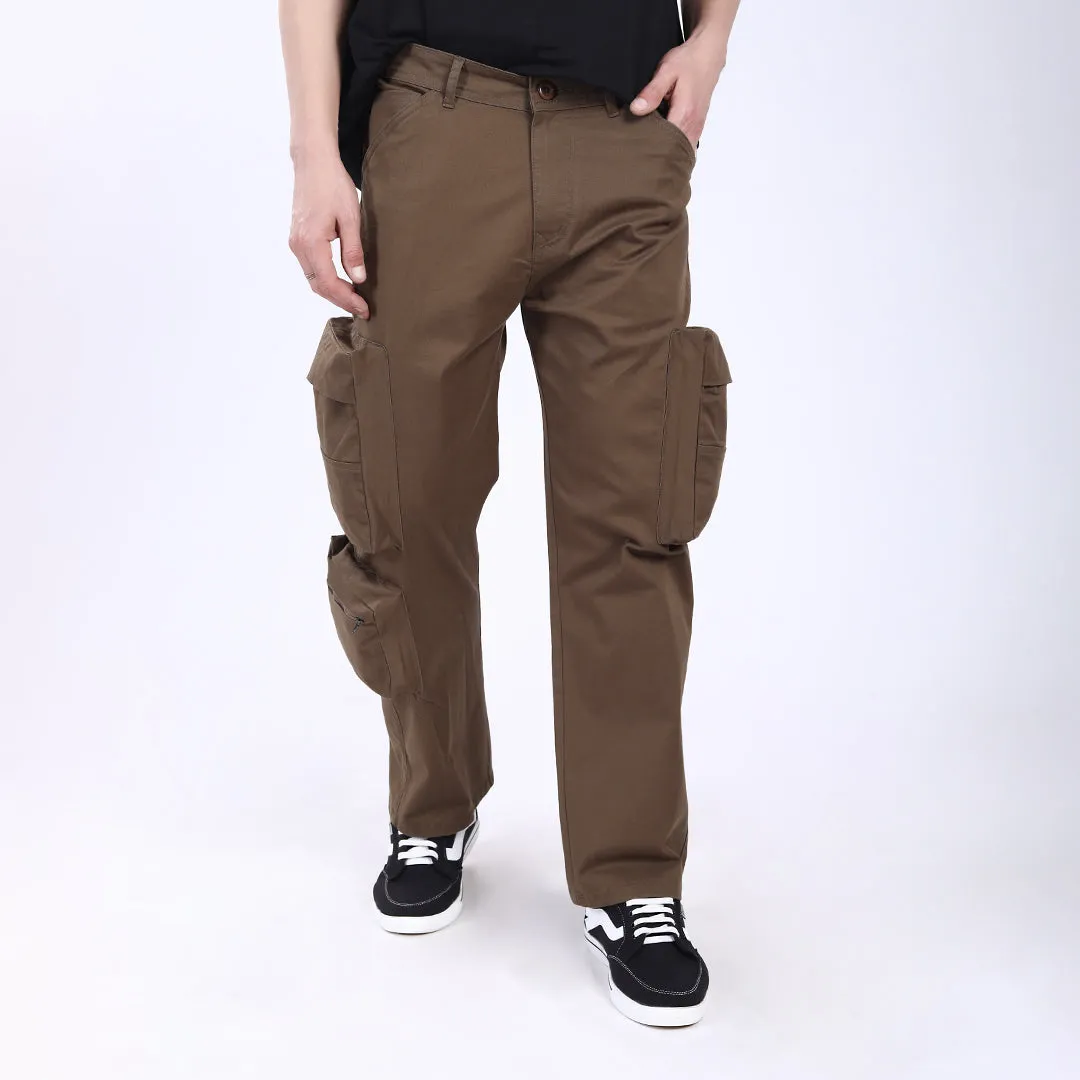 Men's Relaxed Fit Dark Brown Stretch Cotton Cargo Pants – Streetwear Large pocket Style