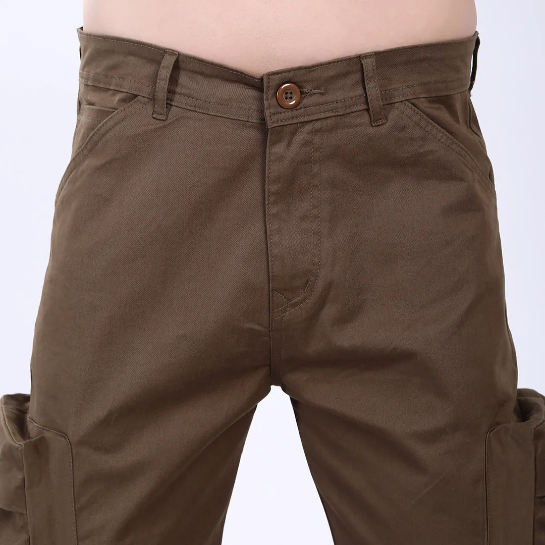 Men's Relaxed Fit Dark Brown Stretch Cotton Cargo Pants – Streetwear Large pocket Style