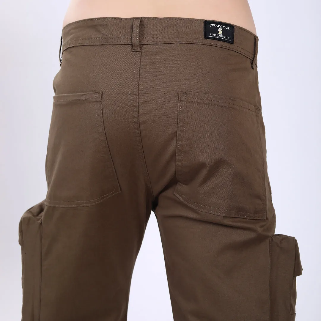 Men's Relaxed Fit Dark Brown Stretch Cotton Cargo Pants – Streetwear Large pocket Style