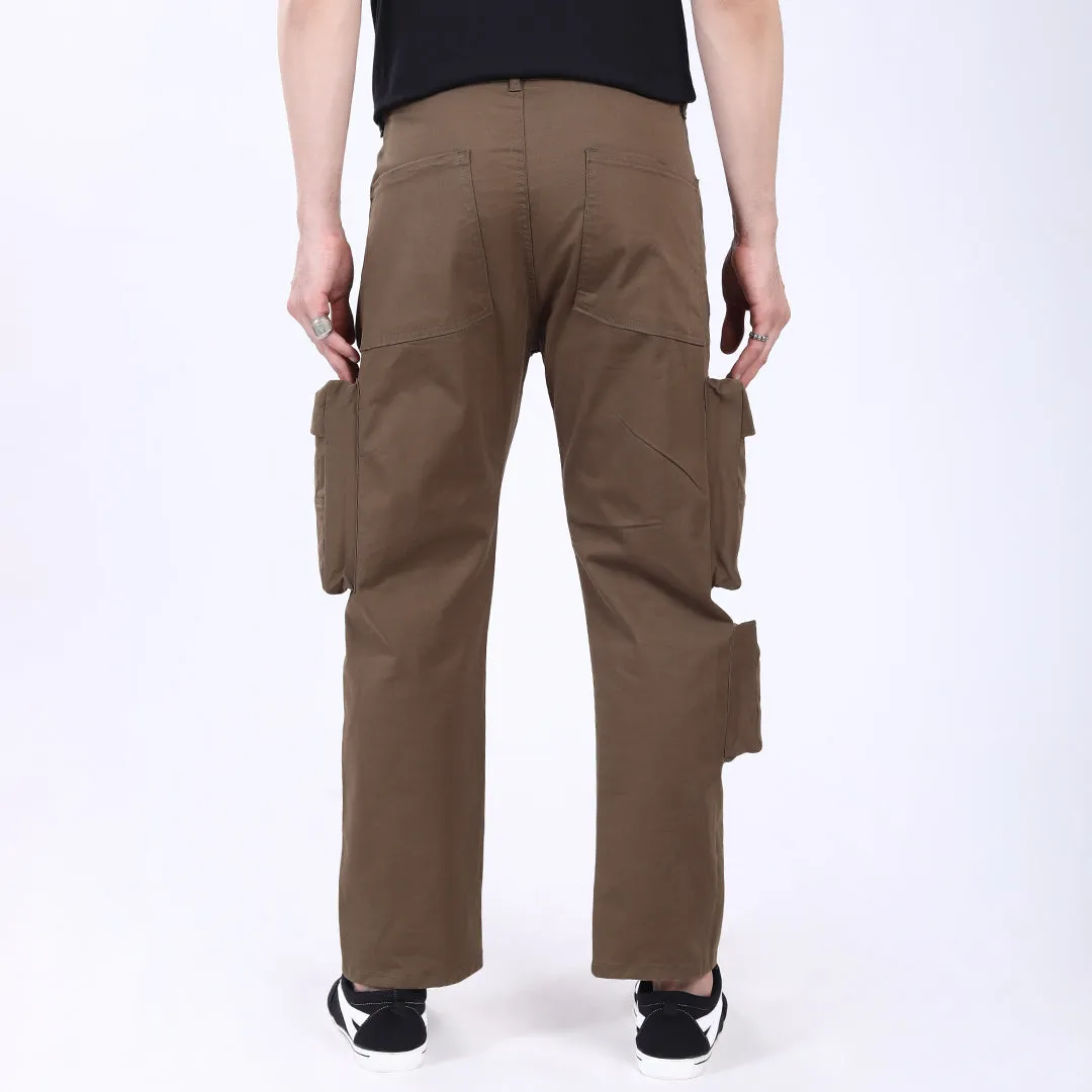 Men's Relaxed Fit Dark Brown Stretch Cotton Cargo Pants – Streetwear Large pocket Style