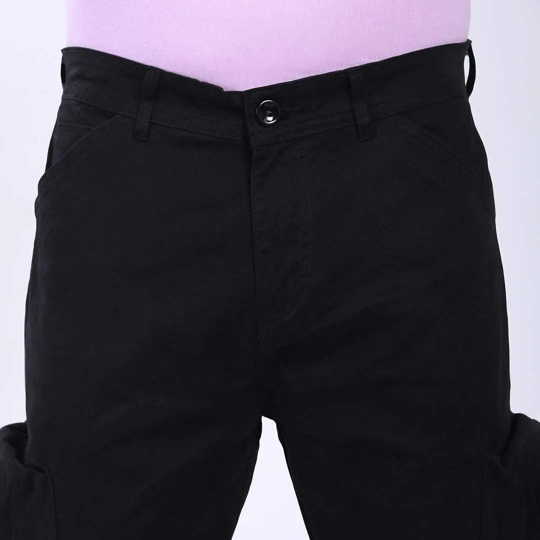 Men's Relaxed Fit Black Stretch Cotton Cargo Pants – Streetwear Large pocket Style