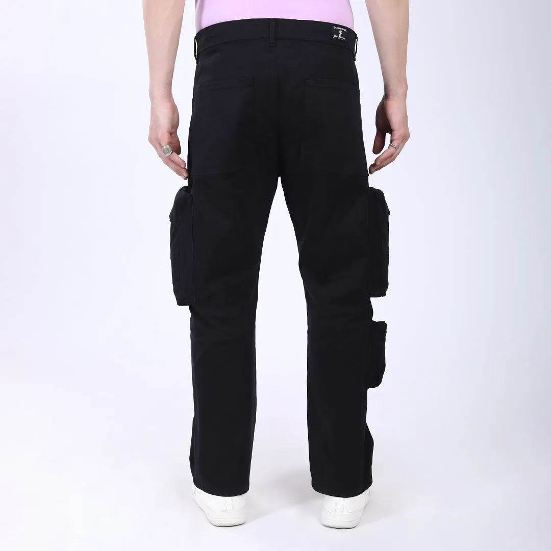 Men's Relaxed Fit Black Stretch Cotton Cargo Pants – Streetwear Large pocket Style