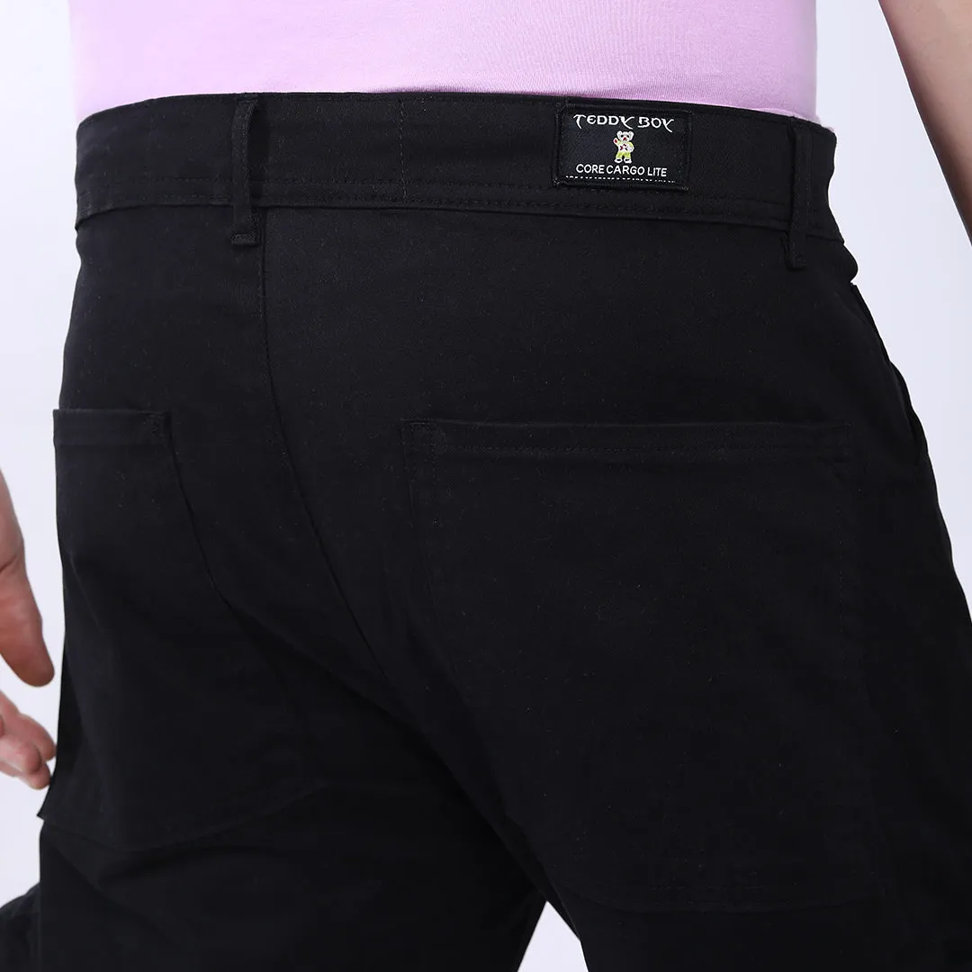 Men's Relaxed Fit Black Stretch Cotton Cargo Pants – Streetwear Large pocket Style