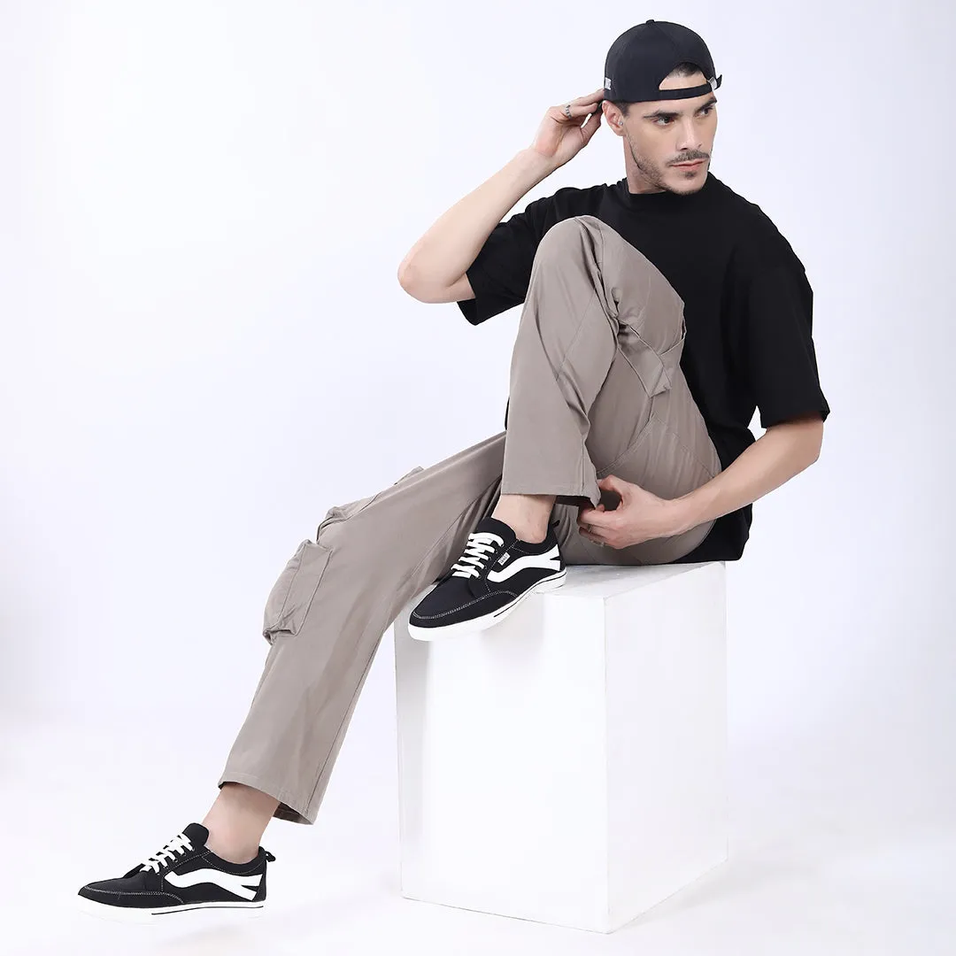 Men's Relaxed Fit Lt. Grey Stretch Cotton Cargo Pants – Streetwear Large pocket Style