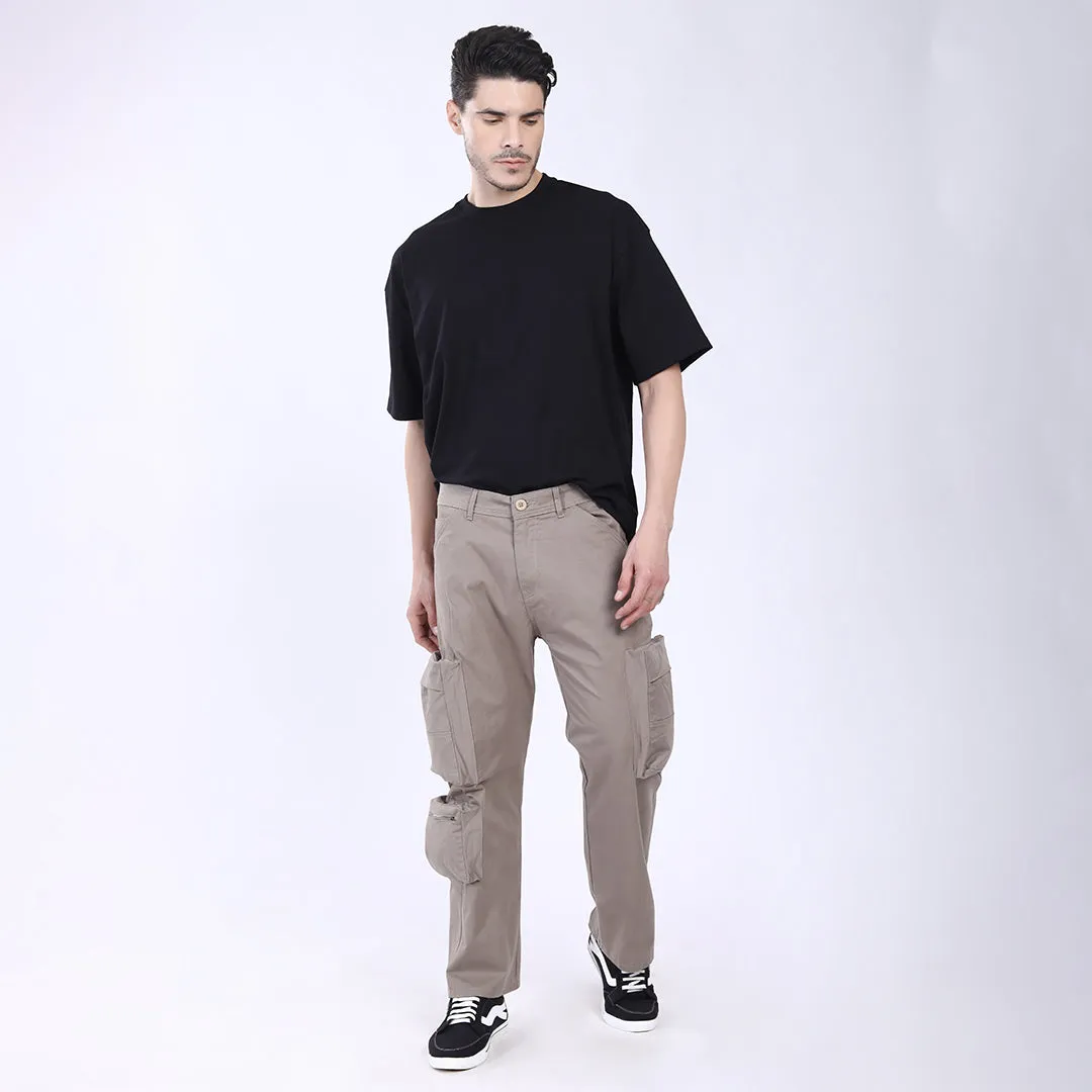 Men's Relaxed Fit Lt. Grey Stretch Cotton Cargo Pants – Streetwear Large pocket Style