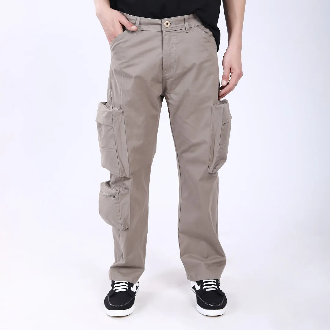 Men's Relaxed Fit Lt. Grey Stretch Cotton Cargo Pants – Streetwear Large pocket Style