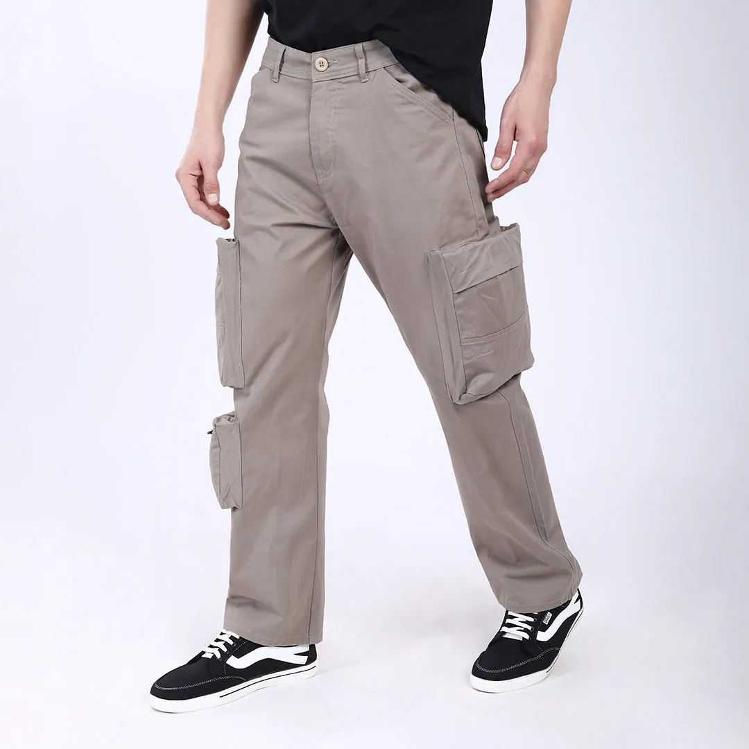 Men's Relaxed Fit Lt. Grey Stretch Cotton Cargo Pants – Streetwear Large pocket Style