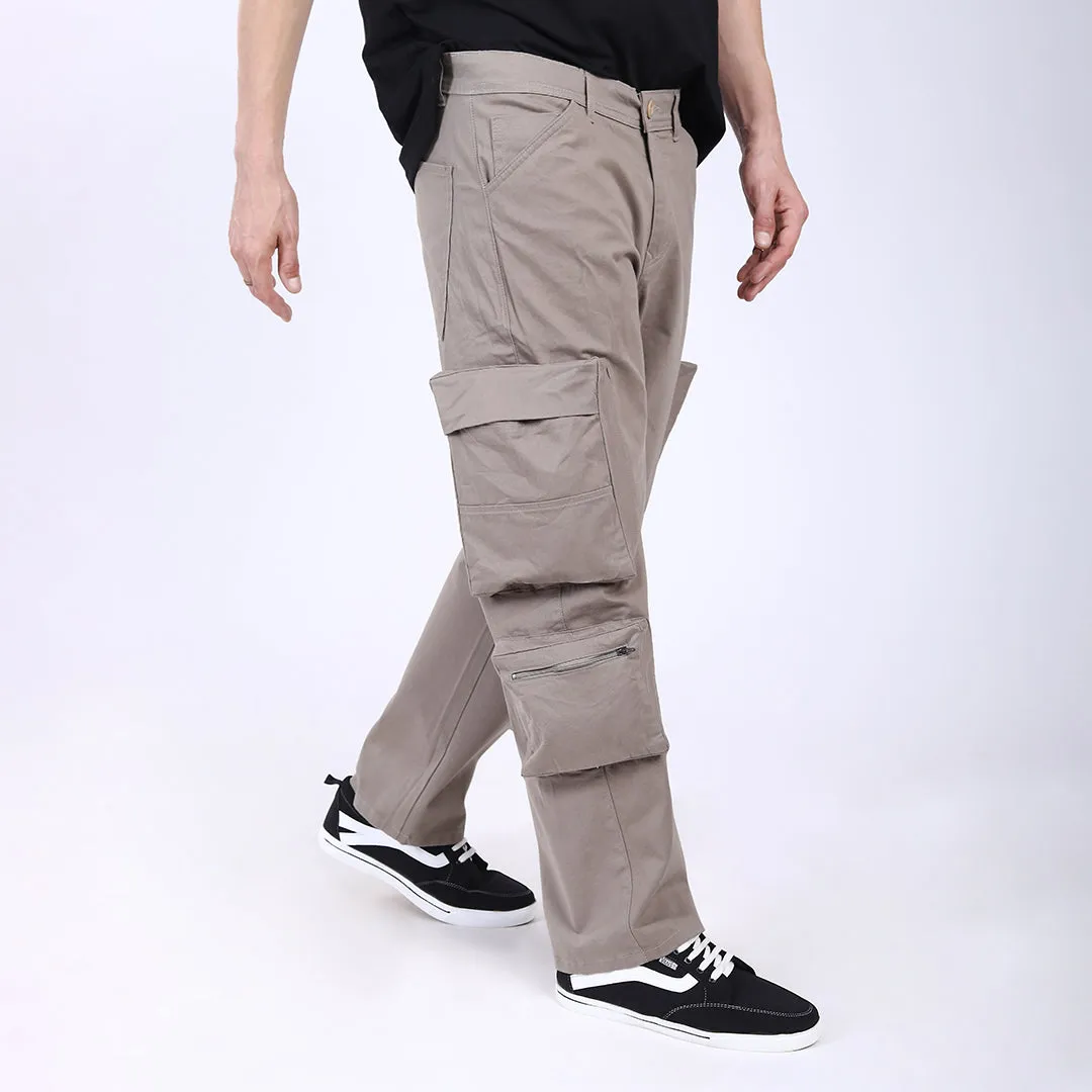 Men's Relaxed Fit Lt. Grey Stretch Cotton Cargo Pants – Streetwear Large pocket Style