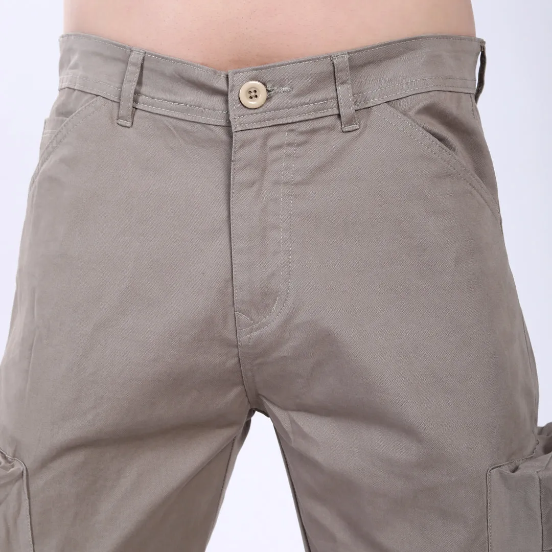 Men's Relaxed Fit Lt. Grey Stretch Cotton Cargo Pants – Streetwear Large pocket Style