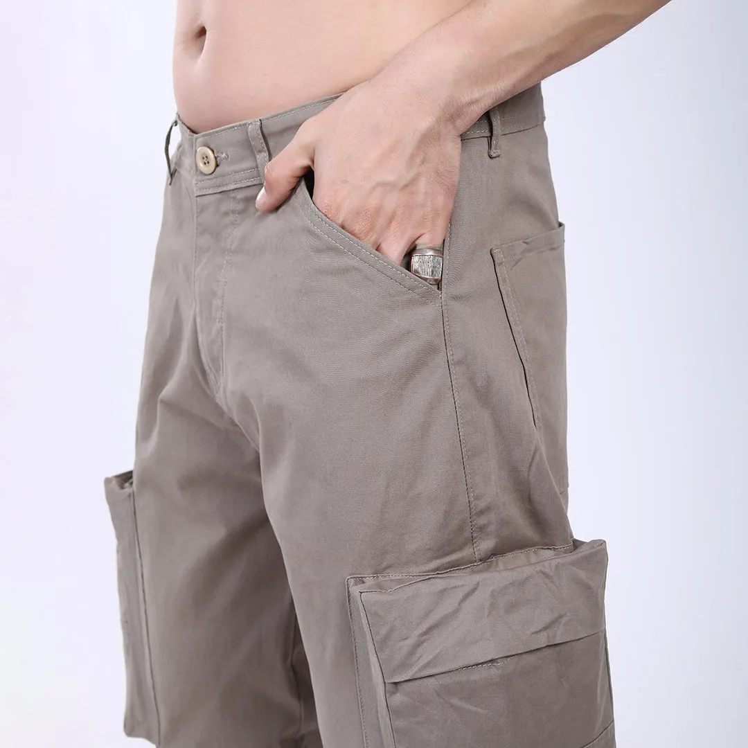 Men's Relaxed Fit Lt. Grey Stretch Cotton Cargo Pants – Streetwear Large pocket Style