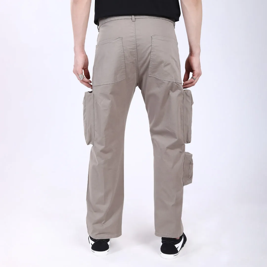 Men's Relaxed Fit Lt. Grey Stretch Cotton Cargo Pants – Streetwear Large pocket Style