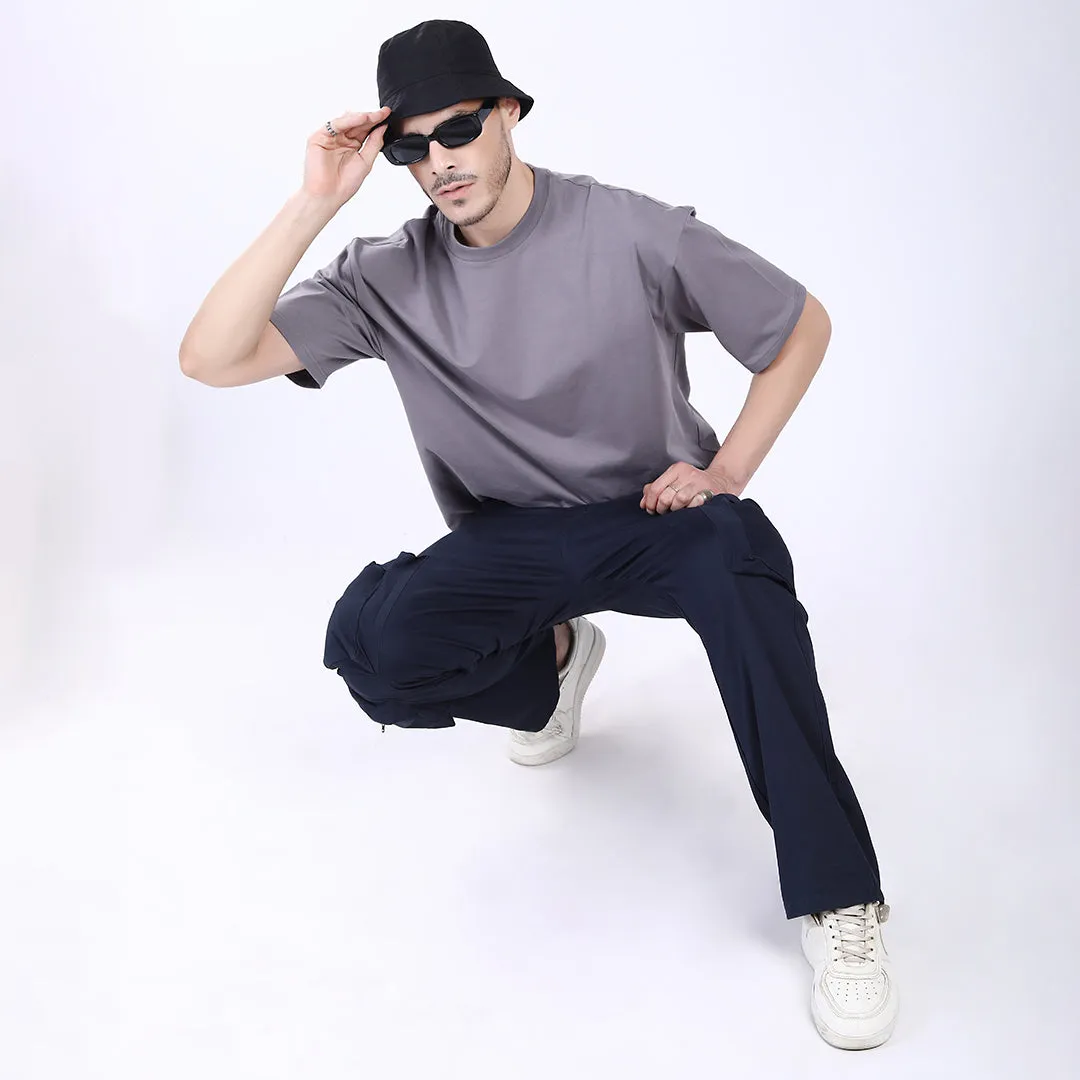 Men's Relaxed Fit Dark Grey Stretch Cotton Cargo Pants – Streetwear Large pocket Style