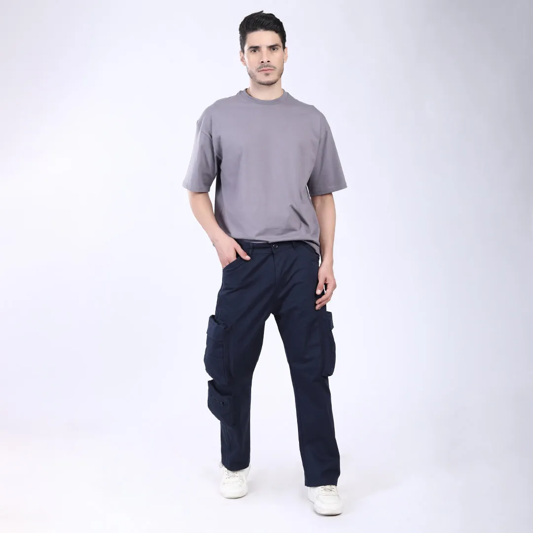 Men's Relaxed Fit Dark Grey Stretch Cotton Cargo Pants – Streetwear Large pocket Style