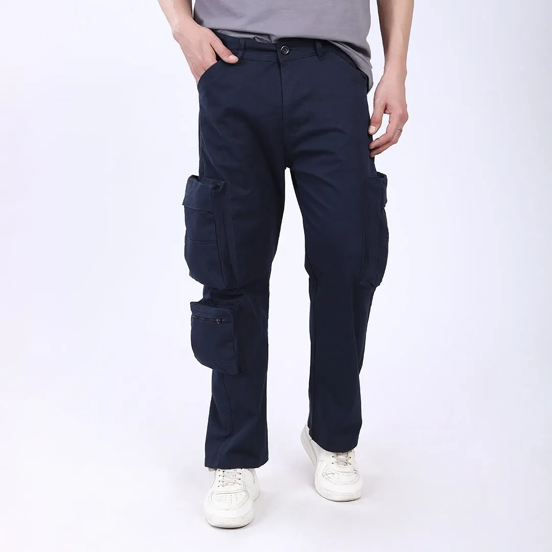 Men's Relaxed Fit Dark Grey Stretch Cotton Cargo Pants – Streetwear Large pocket Style