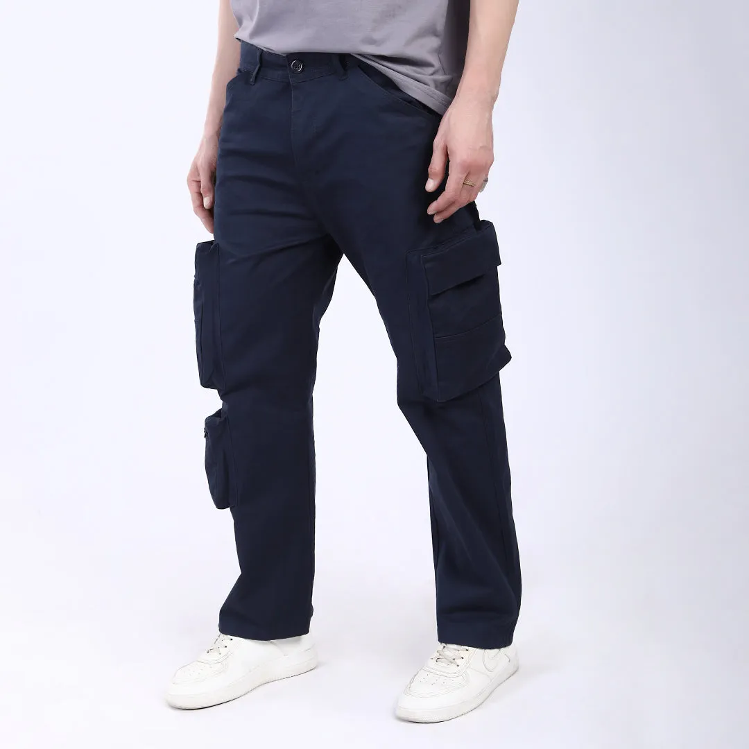 Men's Relaxed Fit Dark Grey Stretch Cotton Cargo Pants – Streetwear Large pocket Style