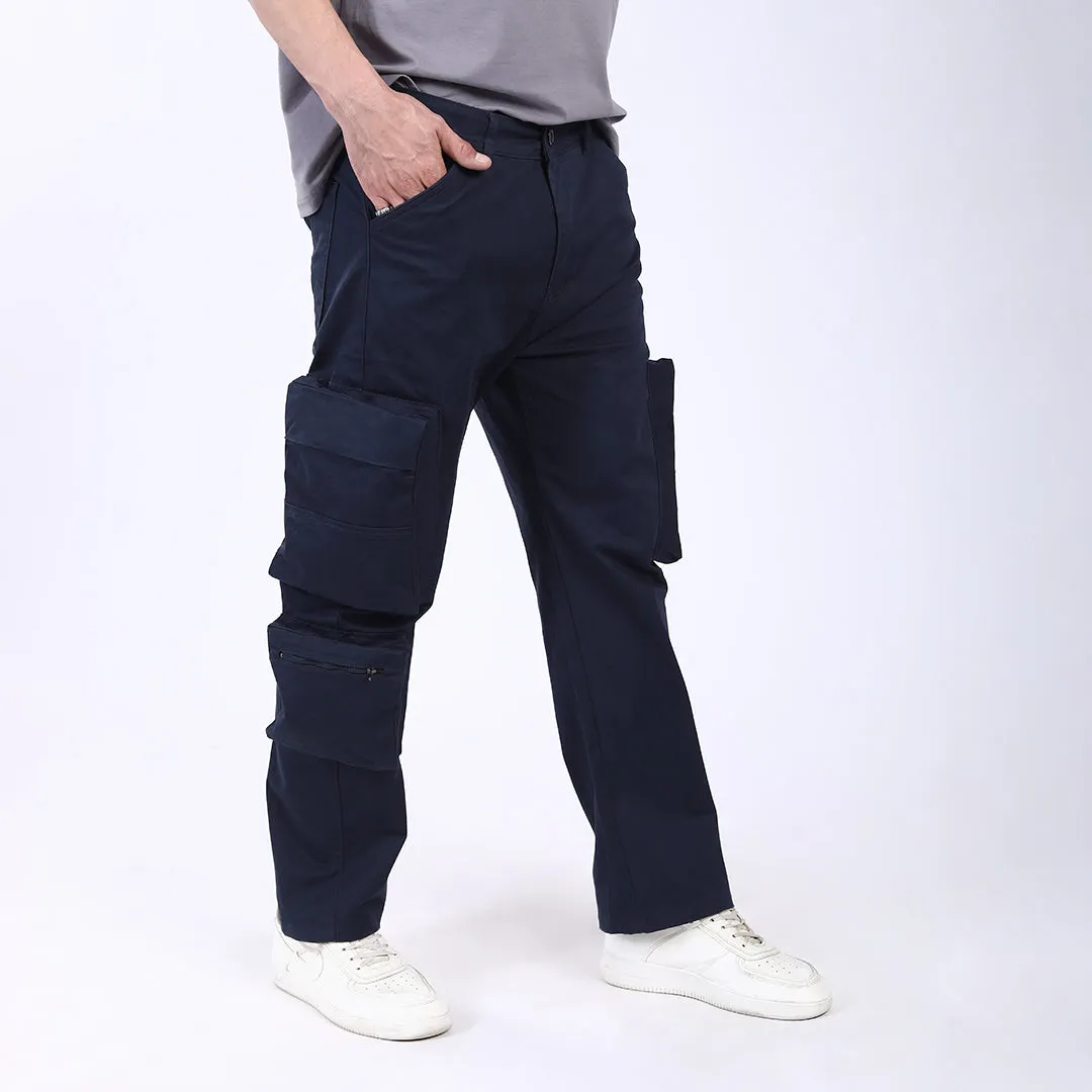 Men's Relaxed Fit Dark Grey Stretch Cotton Cargo Pants – Streetwear Large pocket Style