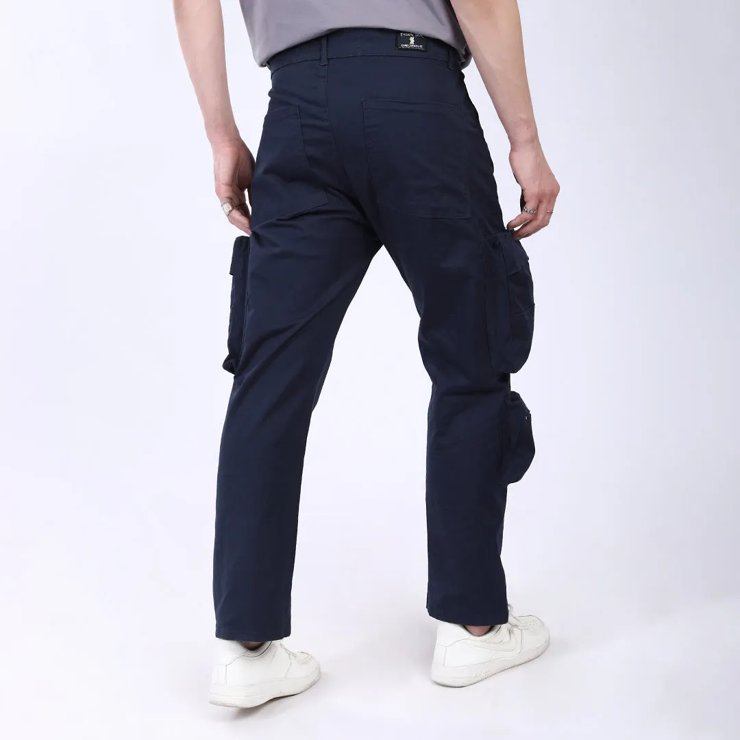 Men's Relaxed Fit Dark Grey Stretch Cotton Cargo Pants – Streetwear Large pocket Style