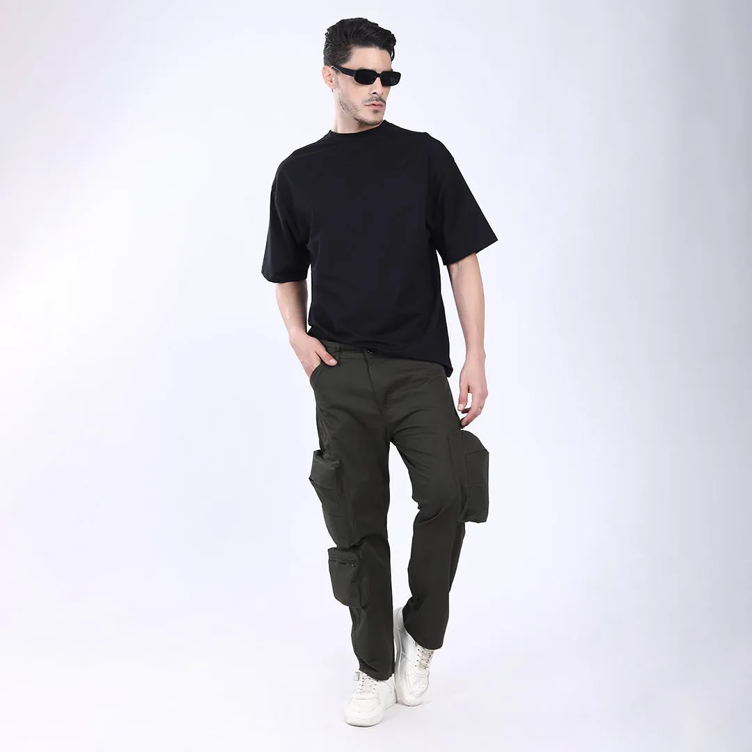 Men's Relaxed Fit Mehandi Stretch Cotton Cargo Pants – Streetwear Large pocket Style