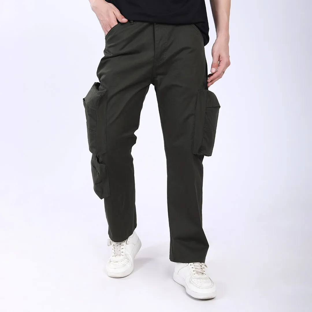 Men's Relaxed Fit Mehandi Stretch Cotton Cargo Pants – Streetwear Large pocket Style