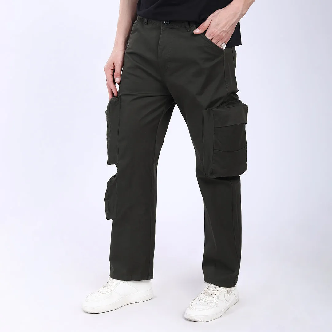 Men's Relaxed Fit Mehandi Stretch Cotton Cargo Pants – Streetwear Large pocket Style