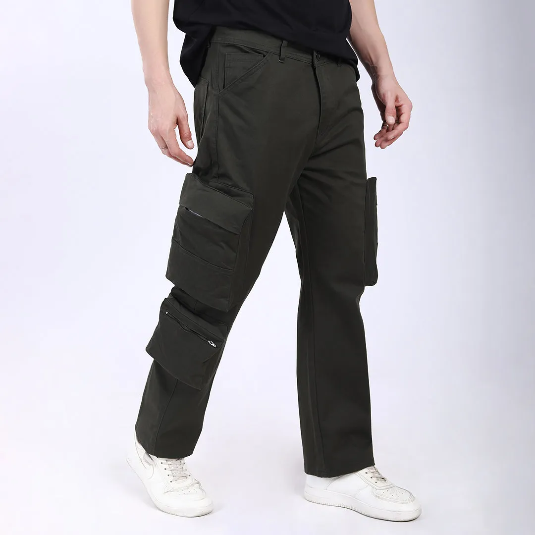 Men's Relaxed Fit Mehandi Stretch Cotton Cargo Pants – Streetwear Large pocket Style