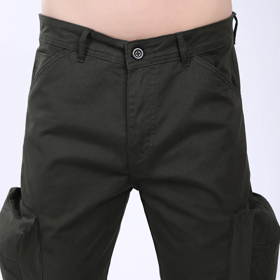 Men's Relaxed Fit Mehandi Stretch Cotton Cargo Pants – Streetwear Large pocket Style