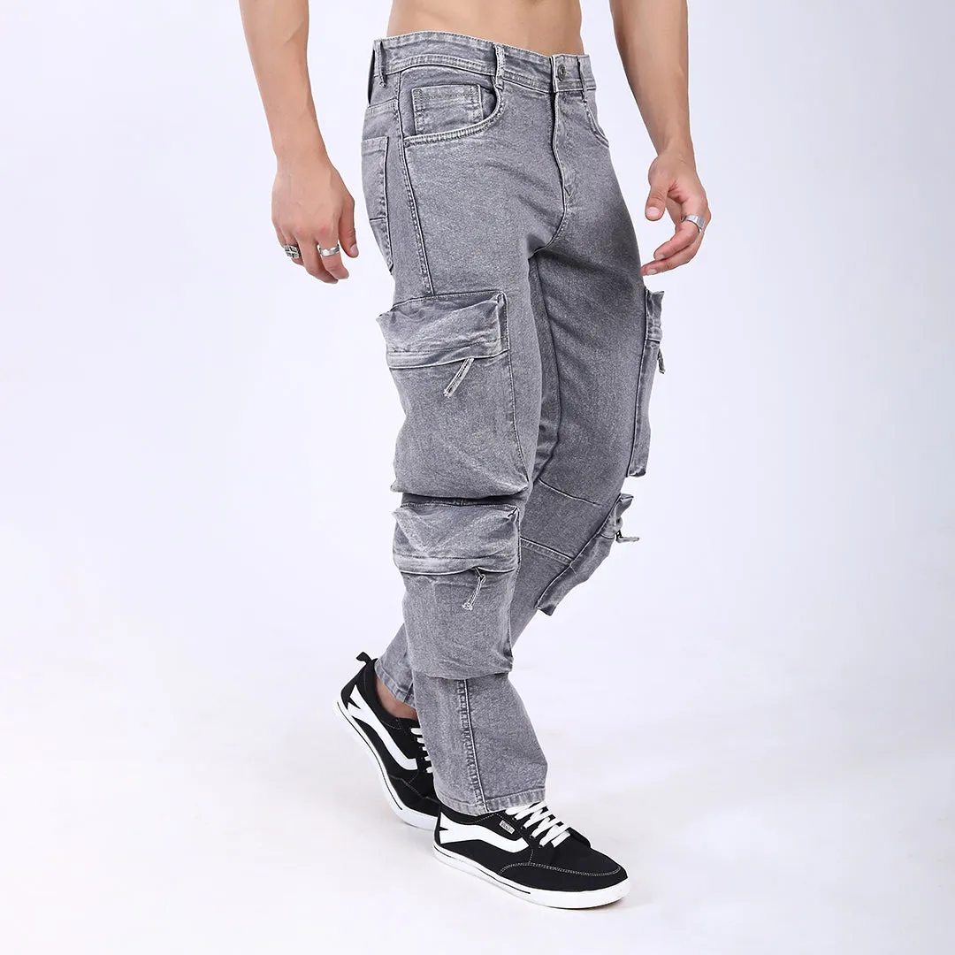 GREY BAGGY CARGO FIT JEAN