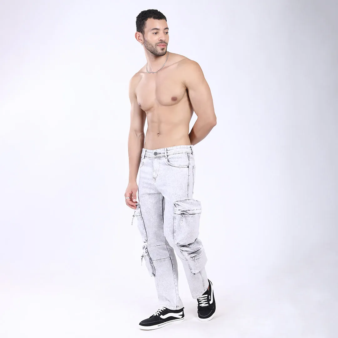 LIGHT GREY BAGGY CARGO FIT JEAN