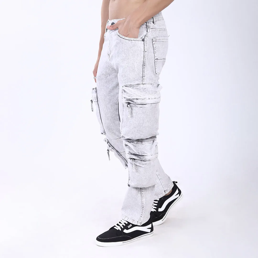 LIGHT GREY BAGGY CARGO FIT JEAN