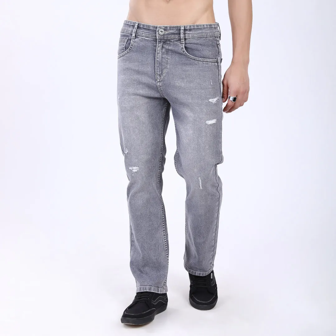 GREY BAGGY FIT DISTRESSED JEANS STYLE