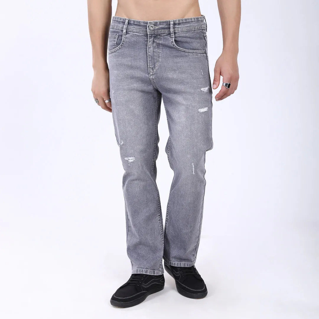 GREY BAGGY FIT DISTRESSED JEANS STYLE