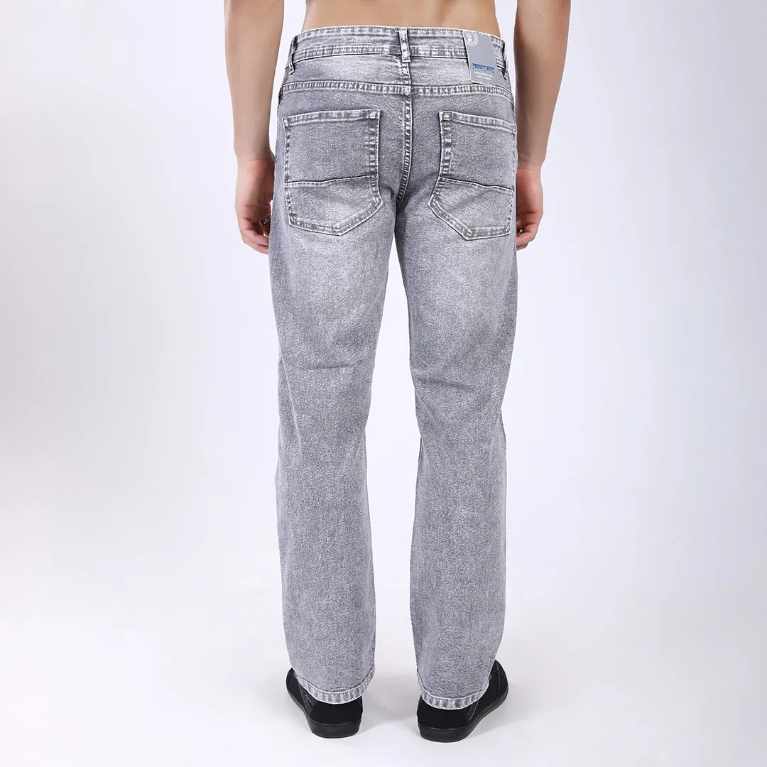 LIGHT GREY BAGGY FIT DISTRESSED JEANS STYLE